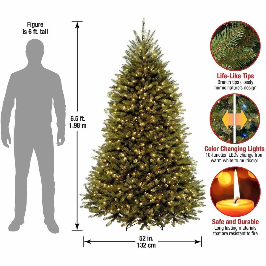 National Tree Dunhill Fir Christmas Tree, Green, 78" Height x 52" Width x 52" Depth, Dual Color LED Lights, Includes 1 Tree, Metal Stand, and Foot Pedal Switch