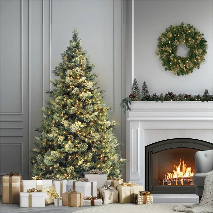 National Tree Carolina Pine Pre-Lit Christmas Tree, 7.5 ft, Green, 750 Clear Lights, Includes Metal Stand, 1 Each