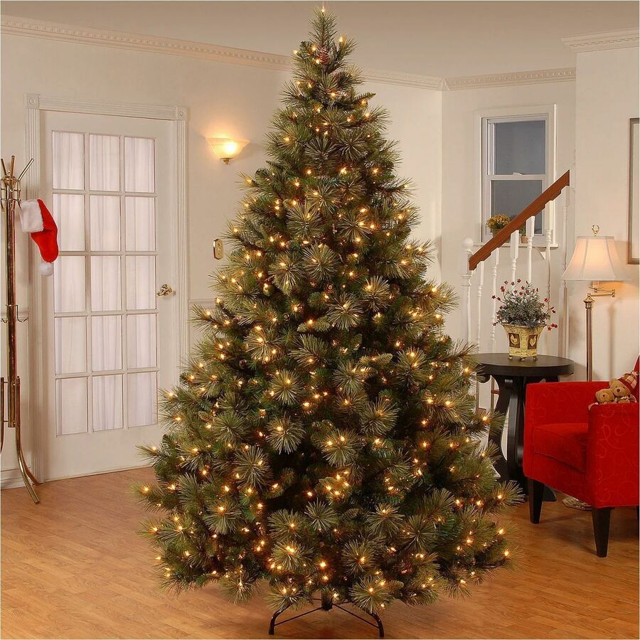 National Tree Carolina Pine Pre-Lit Christmas Tree, 7.5 ft, Green, 750 Clear Lights, Includes Metal Stand, 1 Each