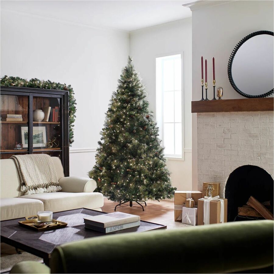 National Tree Carolina Pine Pre-Lit Christmas Tree, 7.5 ft, Green, 750 Clear Lights, Includes Metal Stand, 1 Each
