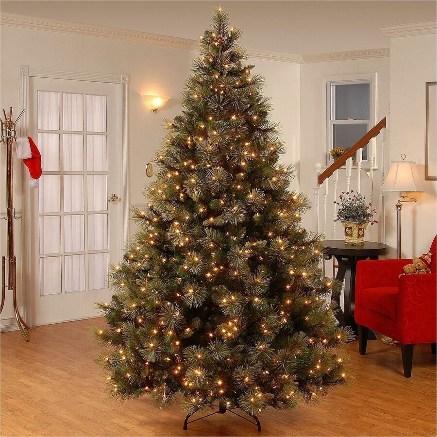 National Tree Carolina Pine Pre-Lit Christmas Tree, 7.5 ft, Green, 750 Clear Lights, Includes Metal Stand, 1 Each