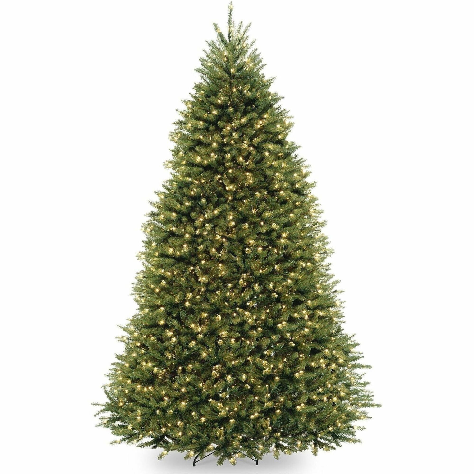 National Tree Dunhill Fir Christmas Tree, Green, 9 ft Height, 66 in Width, Pre-strung Clear Lights, Hinged Branches, Includes 1 Tree with Sturdy Metal Stand, Spare Bulbs and Fuses