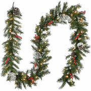 National Tree Frosted Berry Garland, 9 ft, Green, Pre-Lit with 100 Clear Lights, Includes Spare Bulbs and Fuses, 1 Each