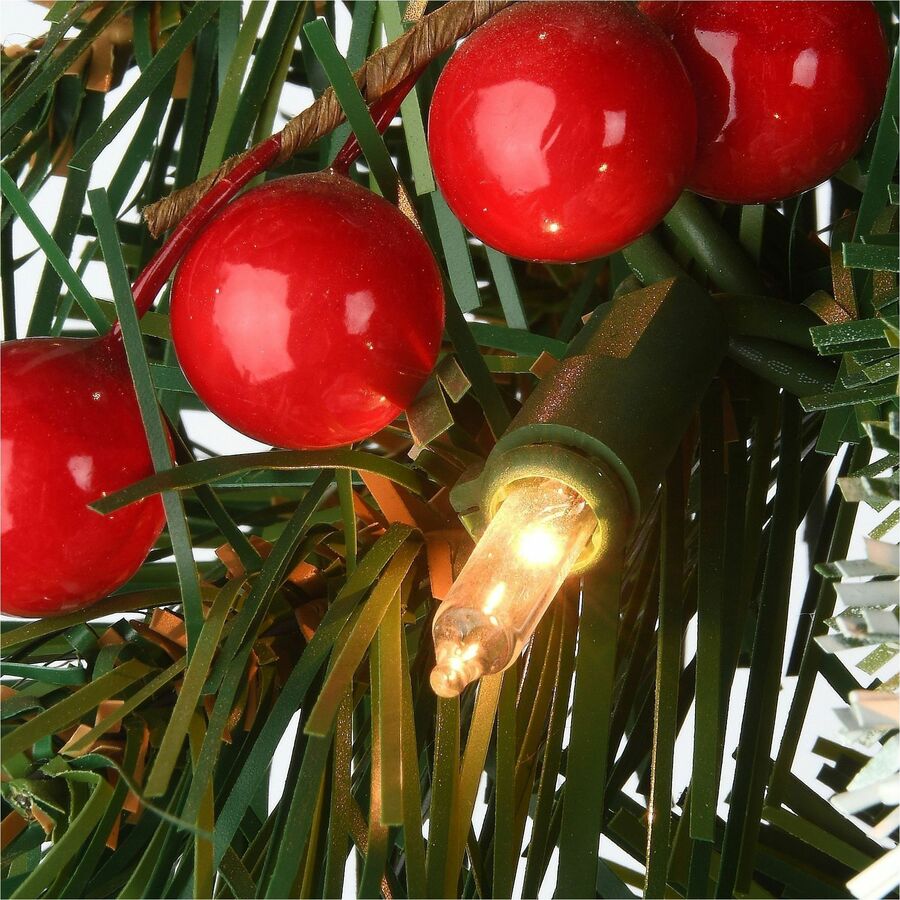 National Tree Frosted Berry Garland, 9 ft, Green, Pre-Lit with 100 Clear Lights, Includes Spare Bulbs and Fuses, 1 Each