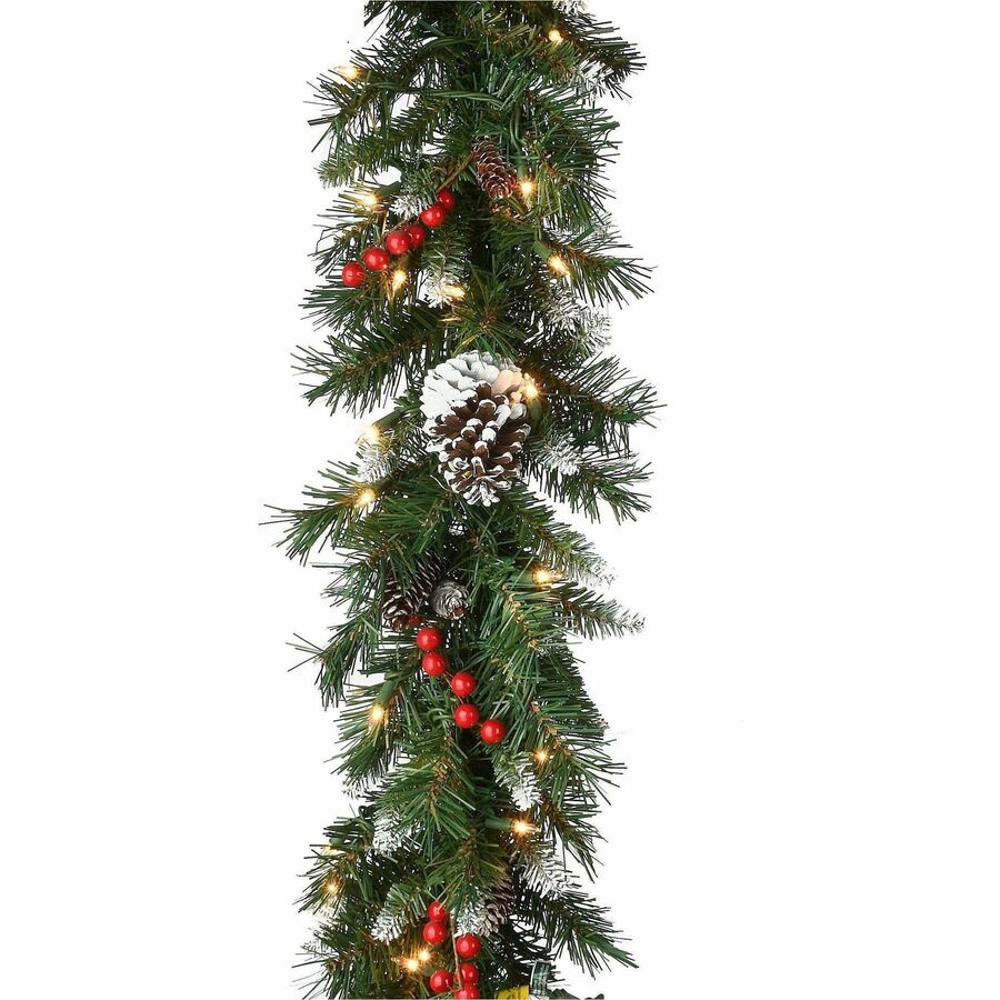National Tree Frosted Berry Garland, 9 ft, Green, Pre-Lit with 100 Clear Lights, Includes Spare Bulbs and Fuses, 1 Each