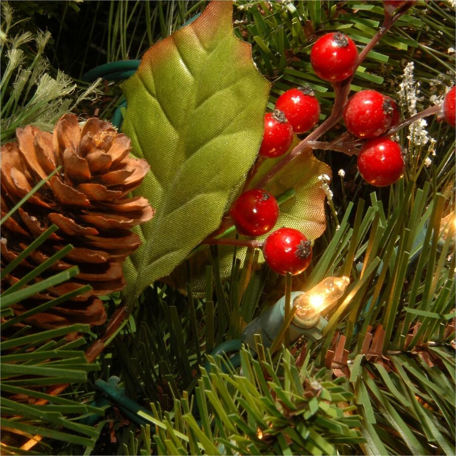 National Tree Wintry Pine Garland, 9 ft, Green, Pre-Lit with 100 Clear Lights, Includes Spare Bulbs and Fuses, 1 Each