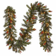 National Tree Wintry Pine Garland, 9 ft, Green, Pre-Lit with 100 Clear Lights, Includes Spare Bulbs and Fuses, 1 Each