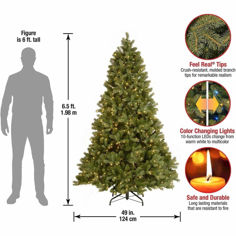 National Tree Downswept Douglas Fir Christmas Tree, Green, 78" Height x 49" Width, 1 Each, 750 Dual Color LED Lights, Includes Sturdy Folding Metal Stand and Foot Pedal Switch