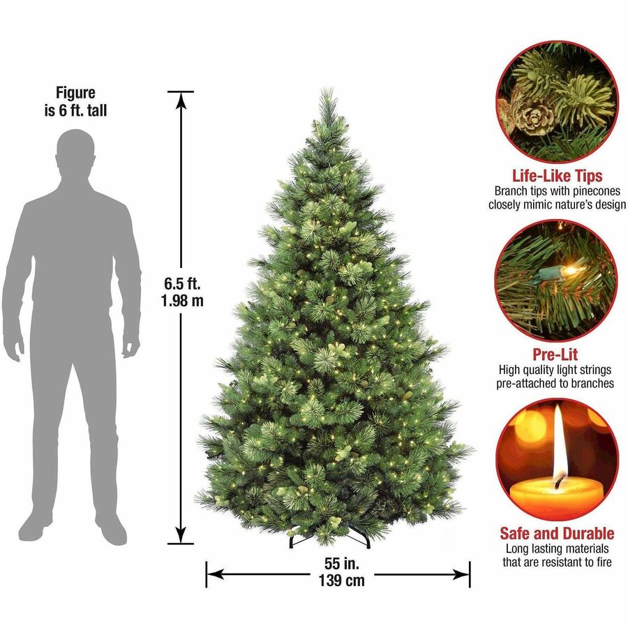 National Tree Carolina Pine Pre-Lit Christmas Tree, 6.5 ft, Green, 650 Clear Lights, 1 Each