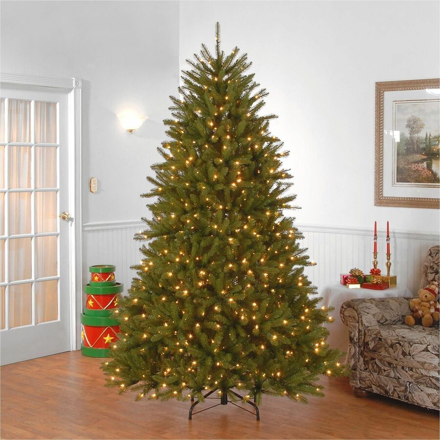 National Tree Dunhill Fir Christmas Tree, Green, 7.5 ft, Pre-Lit with White LED Lights, Includes Sturdy Metal Stand, 1 Each