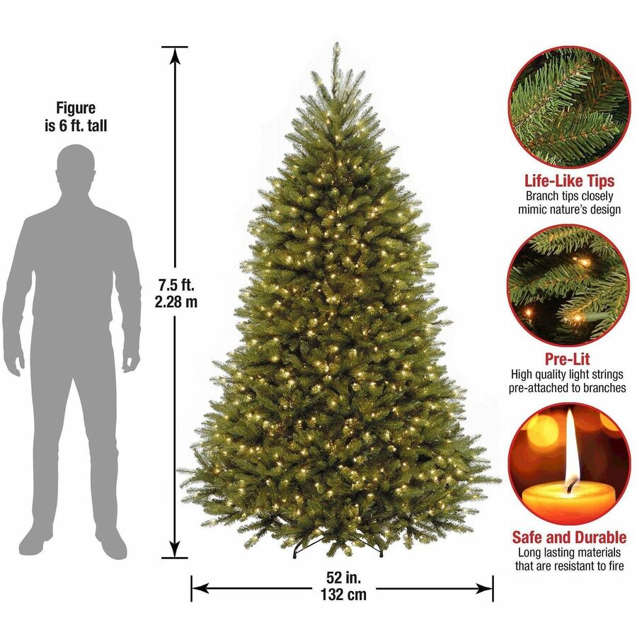 National Tree Dunhill Fir Christmas Tree, Green, 7.5 ft, Pre-Lit with White LED Lights, Includes Sturdy Metal Stand, 1 Each