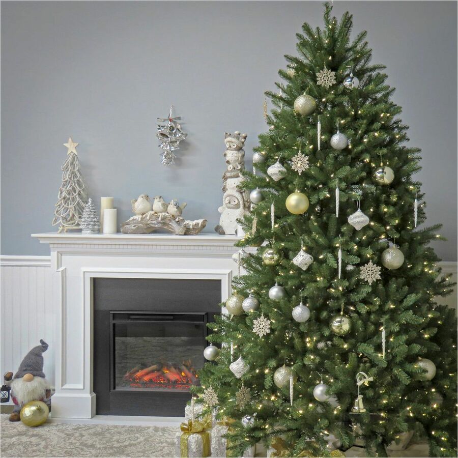 National Tree Dunhill Fir Christmas Tree, Green, 7.5 ft, Pre-Lit with White LED Lights, Includes Sturdy Metal Stand, 1 Each