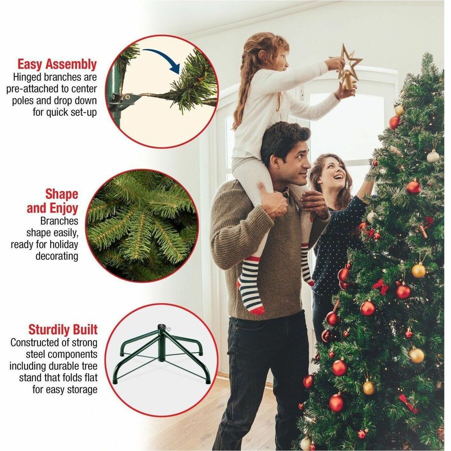 National Tree Dunhill Fir Christmas Tree, Green, 7.5 ft, Pre-Lit with White LED Lights, Includes Sturdy Metal Stand, 1 Each