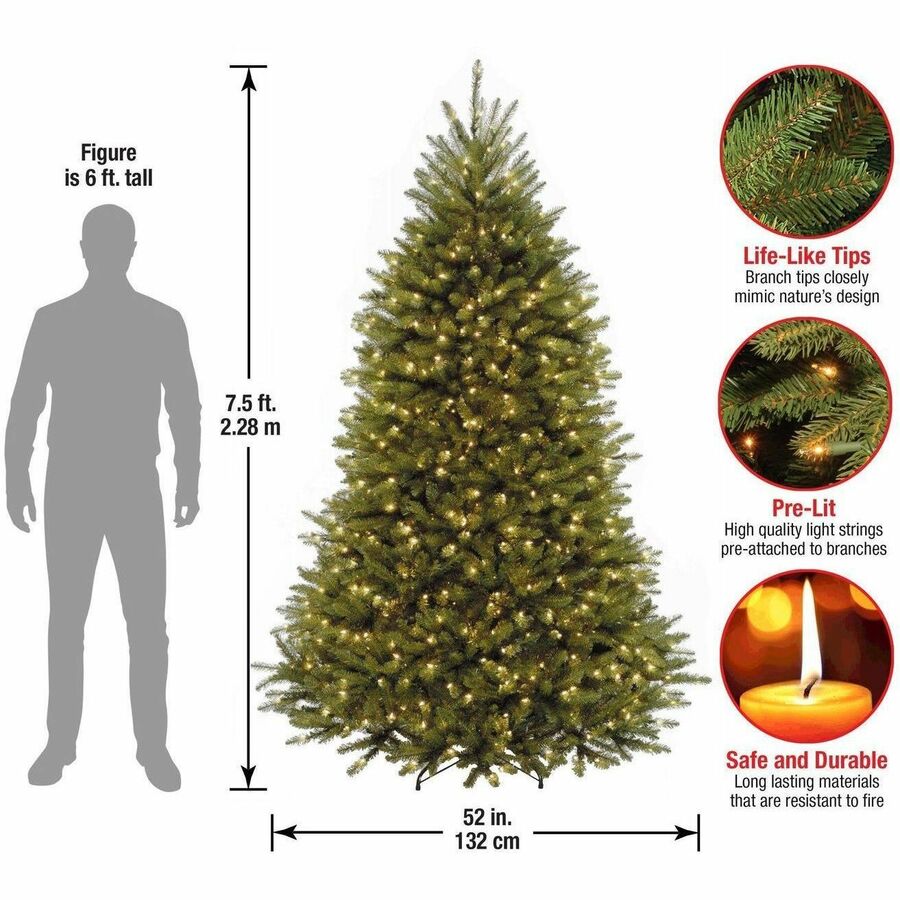 National Tree Dunhill Fir Christmas Tree, Green, 7.5 ft, Pre-Lit with White LED Lights, Includes Sturdy Metal Stand, 1 Each