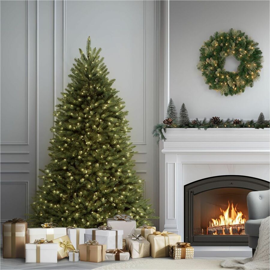 National Tree Dunhill Fir Christmas Tree, Green, 7.5 ft, Pre-Lit with White LED Lights, Includes Sturdy Metal Stand, 1 Each