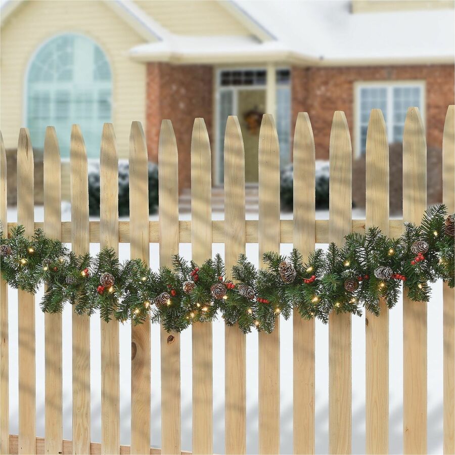 National Tree Glittery Mountain Spruce Garland, Green, 108" x 10" x 4", 50 Clear Lights, 1 Each, Christmas Theme