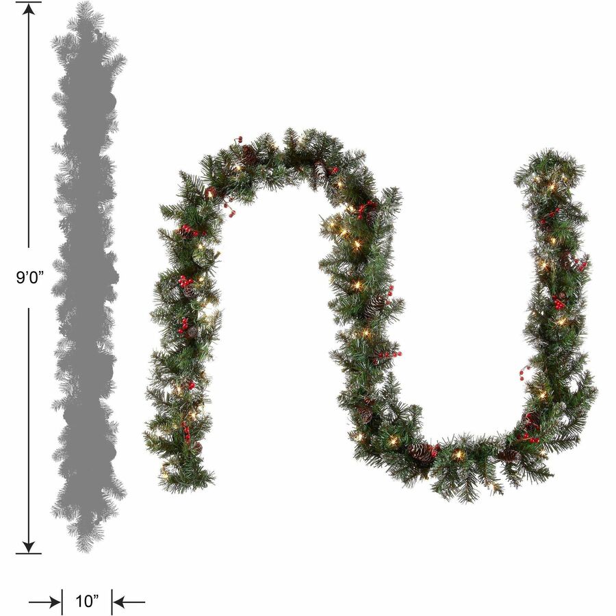 National Tree Glittery Mountain Spruce Garland, Green, 108" x 10" x 4", 50 Clear Lights, 1 Each, Christmas Theme