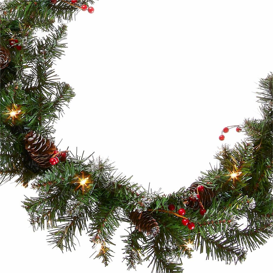 National Tree Glittery Mountain Spruce Garland, Green, 108" x 10" x 4", 50 Clear Lights, 1 Each, Christmas Theme