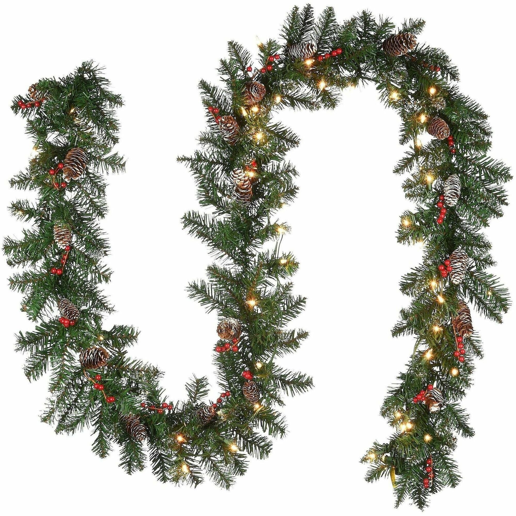 National Tree Glittery Mountain Spruce Garland, Green, 108" x 10" x 4", 50 Clear Lights, 1 Each, Christmas Theme