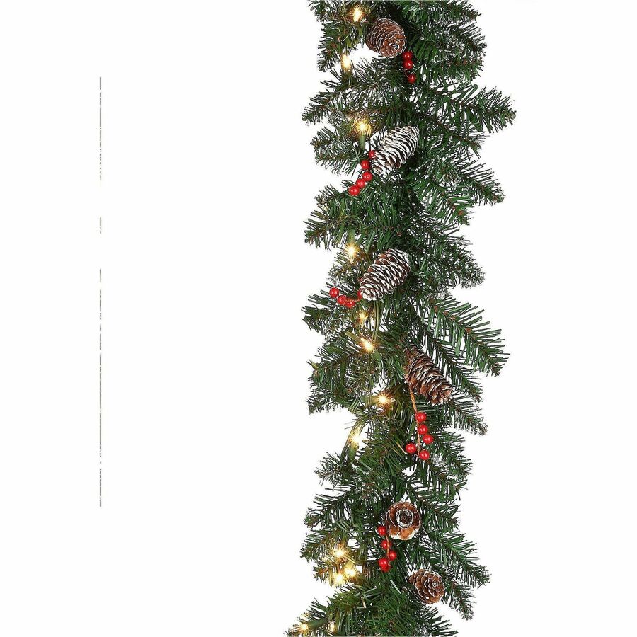 National Tree Glittery Mountain Spruce Garland, Green, 108" x 10" x 4", 50 Clear Lights, 1 Each, Christmas Theme