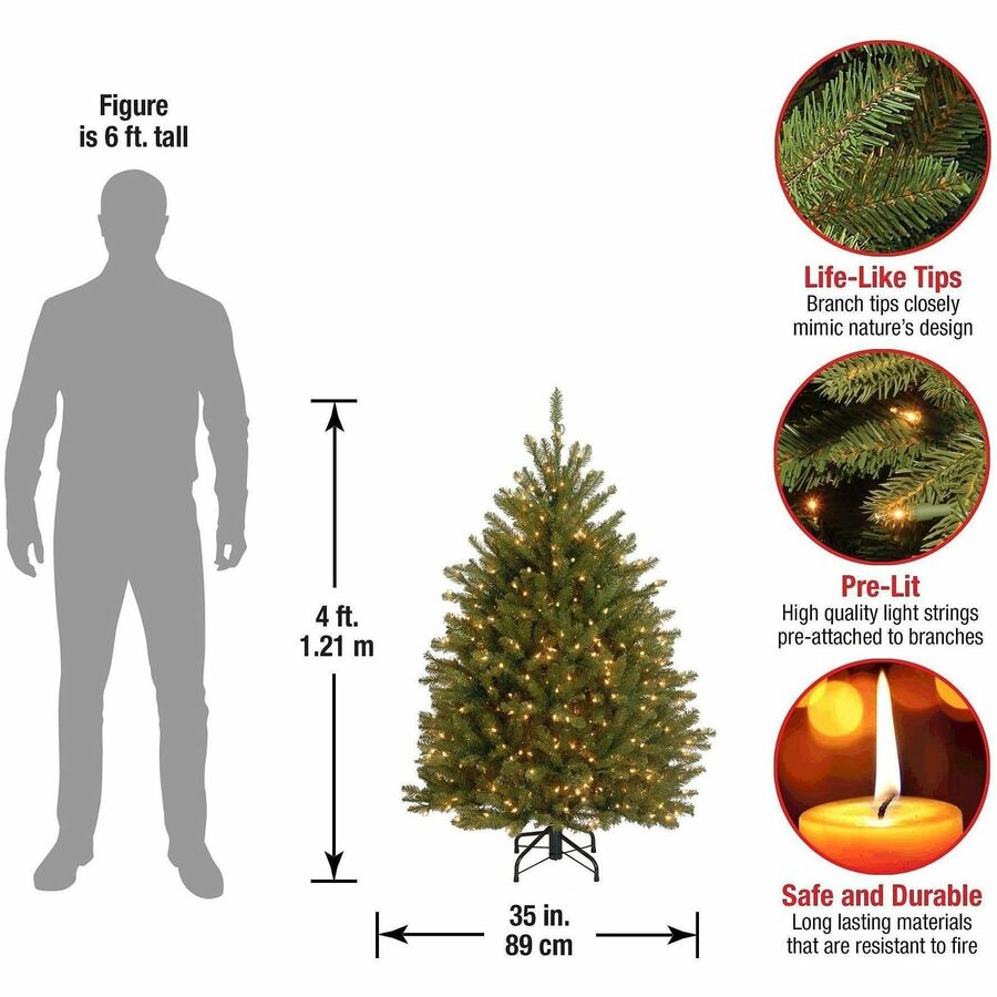 National Tree Dunhill Fir Christmas Tree, Green, 48" Height x 35" Width, Pre-strung Clear Lights, 1 Each