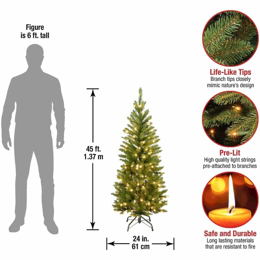 National Tree Kingswood Fir Slim Pencil Christmas Tree, Green, 54" Height x 24" Width, Pre-strung Clear Lights, Includes 1 Tree with Sturdy Metal Stand, Spare Bulbs and Fuses