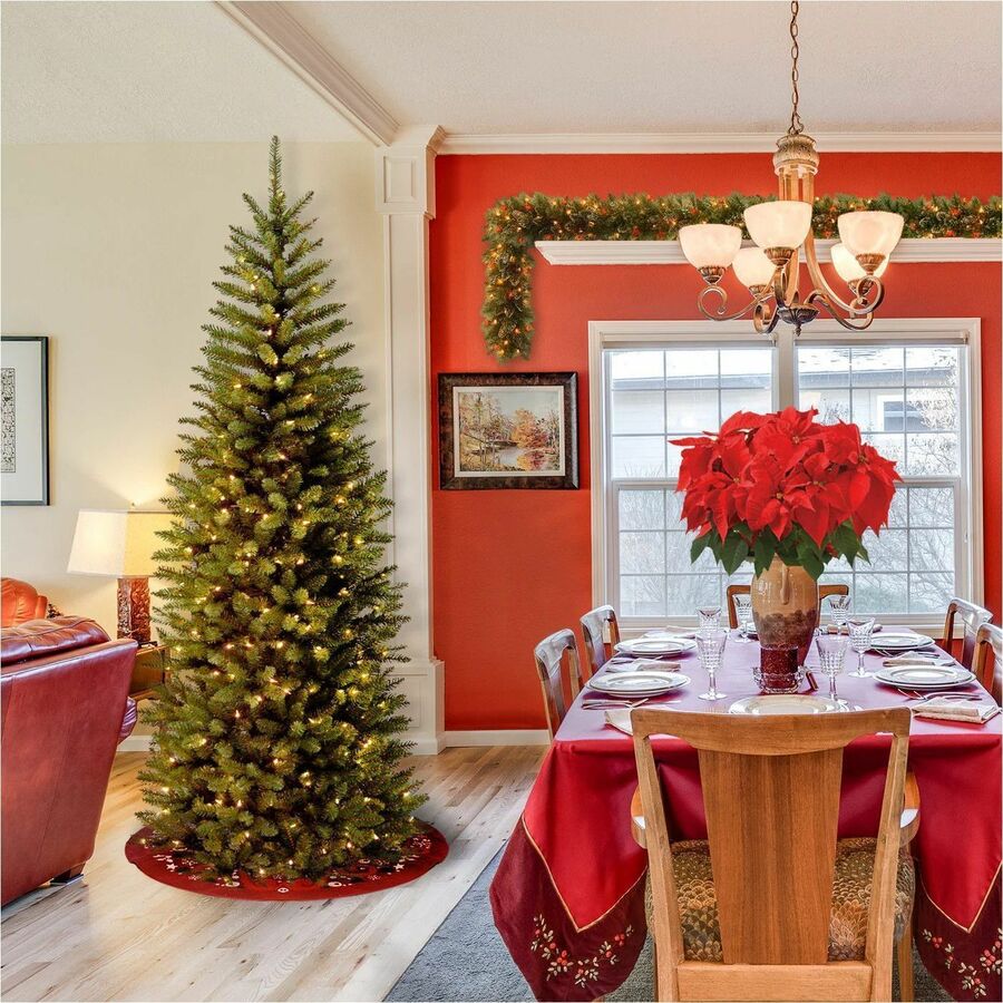 National Tree Kingswood Fir Slim Pencil Christmas Tree, Green, 78" Height x 28" Width, Pre-strung Clear Lights, Includes Sturdy Metal Stand, 1 Each