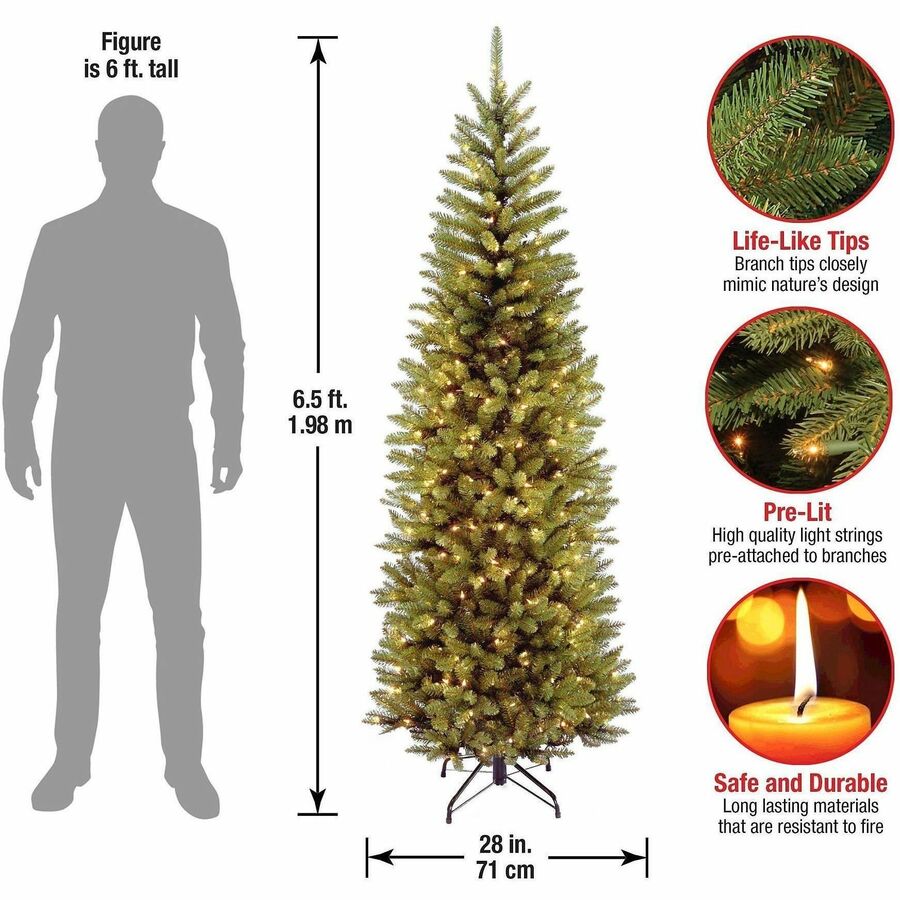 National Tree Kingswood Fir Slim Pencil Christmas Tree, Green, 78" Height x 28" Width, Pre-strung Clear Lights, Includes Sturdy Metal Stand, 1 Each