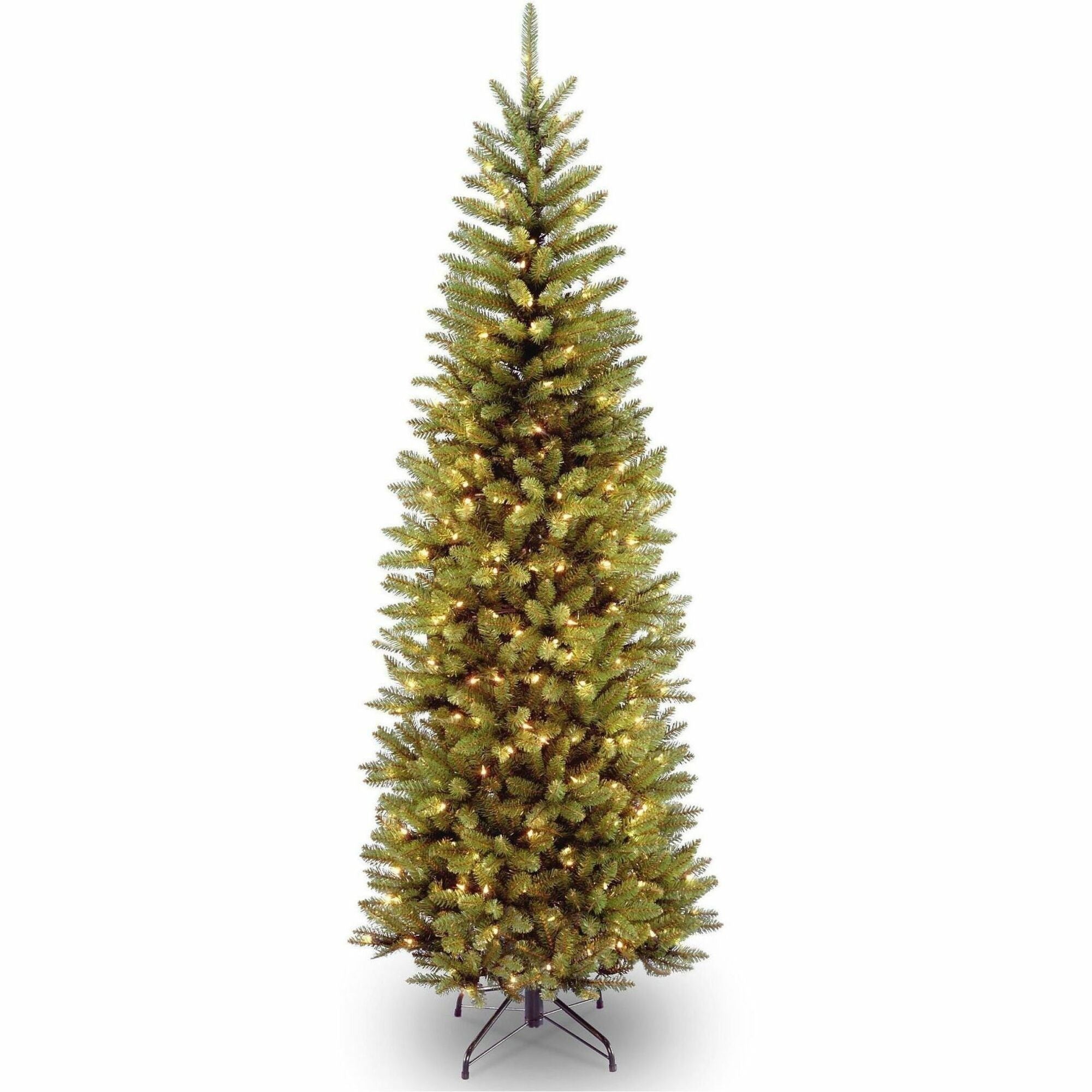 National Tree Kingswood Fir Slim Pencil Christmas Tree, 7 ft, Green, Pre-strung Clear Lights, Includes Sturdy Metal Stand, 1 Each
