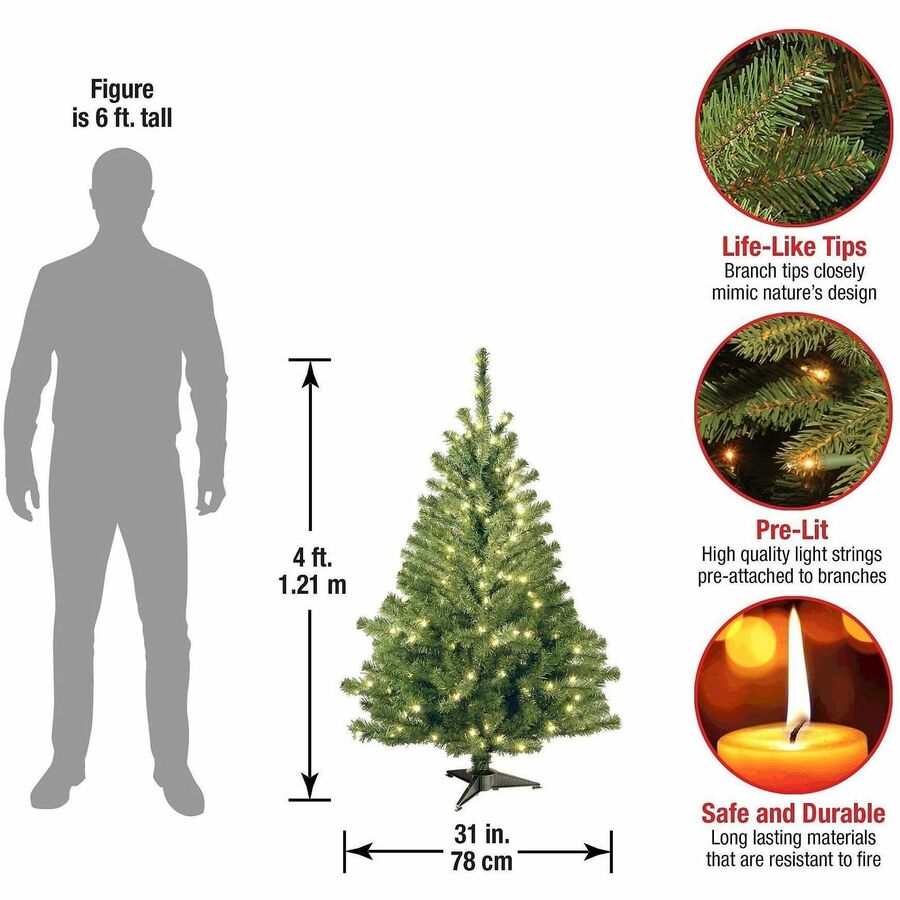 National Tree Kincaid Spruce Christmas Tree, 4 ft, Green, Pre-lit with 100 Clear Lights, Includes Metal Stand, 1 Each