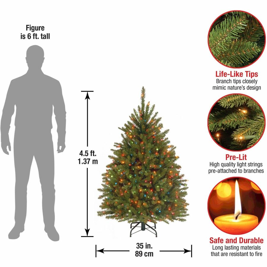 National Tree Dunhill Fir Christmas Tree, 54" Height, Green, Pre-lit Multicolor LED Lights, Includes 1 Tree, Metal Stand, Spare Bulbs and Fuses