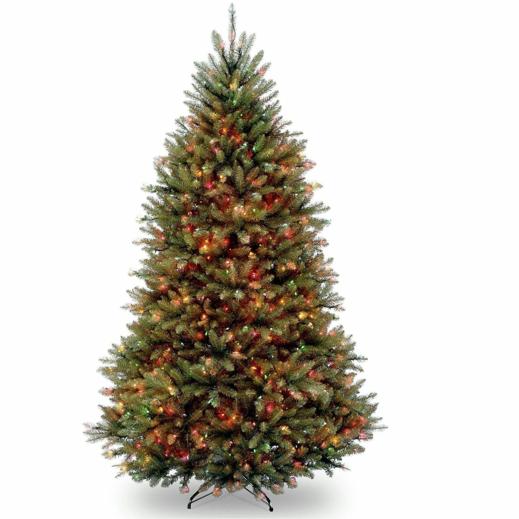 National Tree Dunhill Fir Christmas Tree, 78" Height x 53" Width, Green with Multicolor LED Lights, Includes 1 Tree, Metal Stand, Spare Bulbs and Fuses