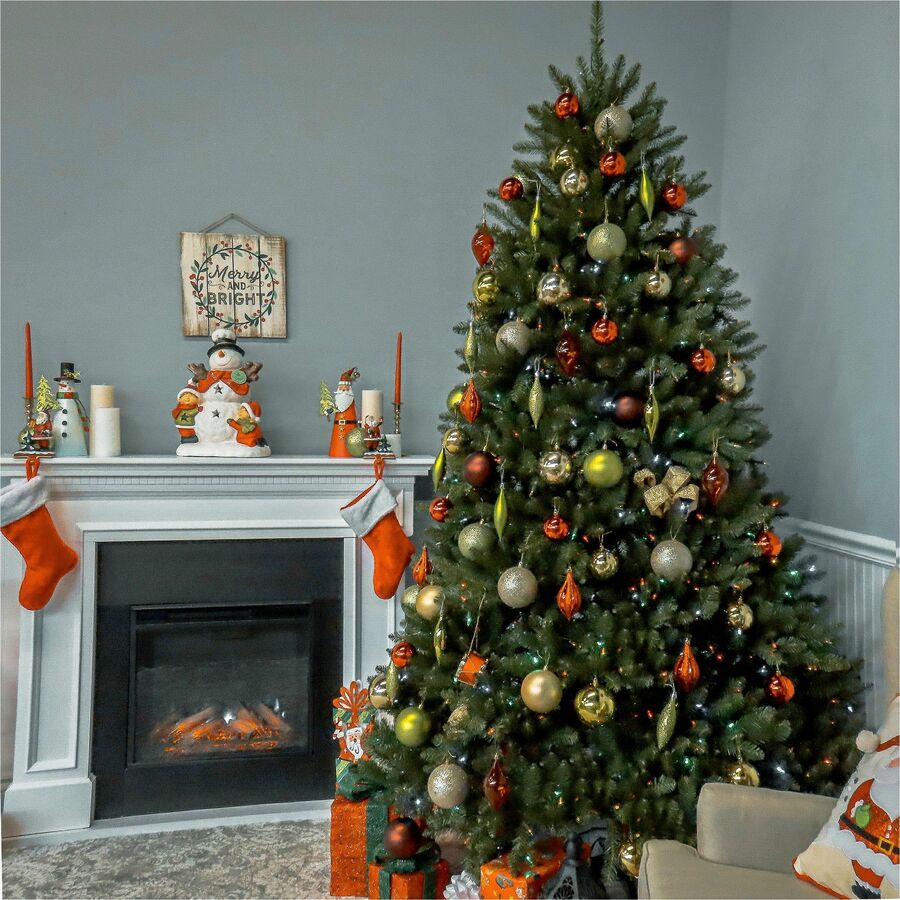 National Tree Dunhill Fir Christmas Tree, 78" Height x 53" Width, Green with Multicolor LED Lights, Includes 1 Tree, Metal Stand, Spare Bulbs and Fuses