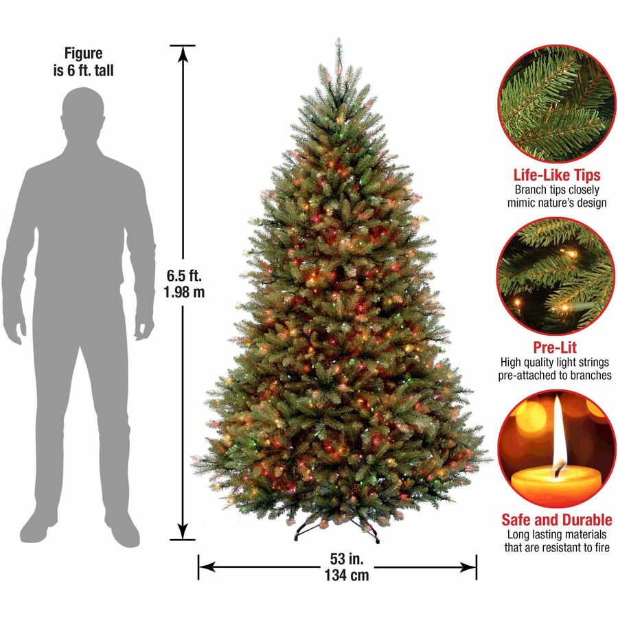 National Tree Dunhill Fir Christmas Tree, 78" Height x 53" Width, Green with Multicolor LED Lights, Includes 1 Tree, Metal Stand, Spare Bulbs and Fuses