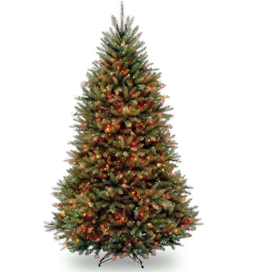National Tree Dunhill Fir Christmas Tree, 78" Height x 53" Width, Green with Multicolor LED Lights, Includes 1 Tree, Metal Stand, Spare Bulbs and Fuses