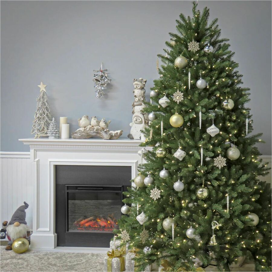 National Tree Dunhill Fir Christmas Tree, Green, 7.5 ft, Dual Color LED Lights, Hinged Branches, Includes Metal Stand, 1 Each