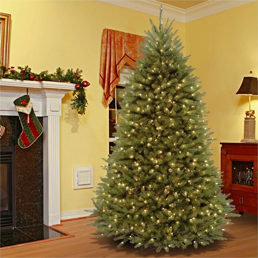 National Tree Dunhill Fir Christmas Tree, Green, 7.5 ft, Dual Color LED Lights, Hinged Branches, Includes Metal Stand, 1 Each