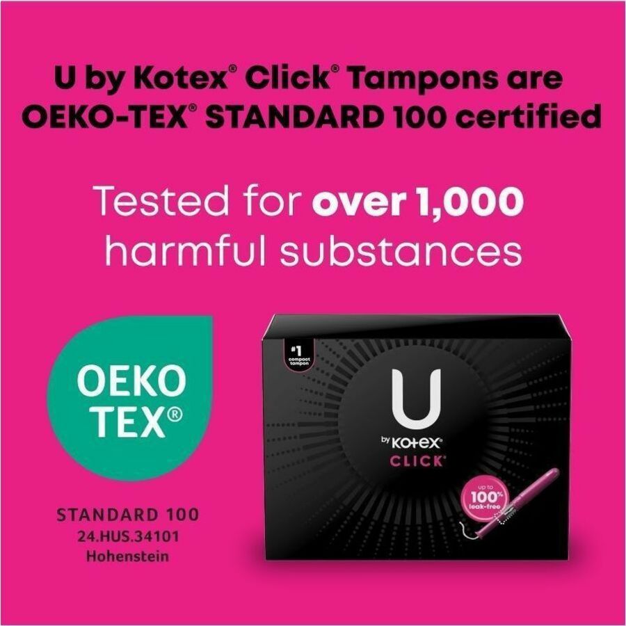 Kimberly-Clark Click Compact Tampons, Super Absorbency, Anti-leak, Fragrance-free, Chlorine-free, Pesticide-free, BPA-free, 32 Count Box