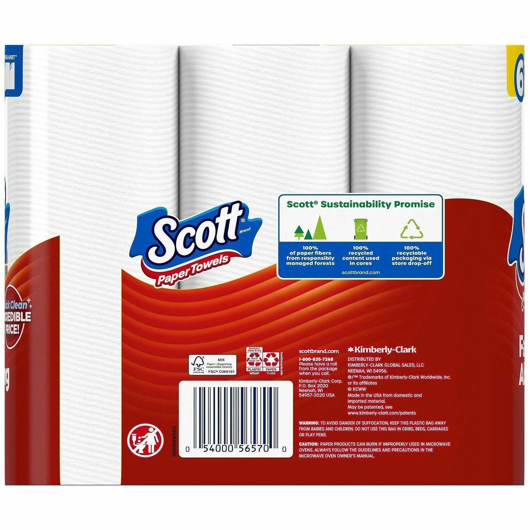 Scott Choose-A-Sheet Paper Towels, 62 Sheets per Roll, White, 6 Pack