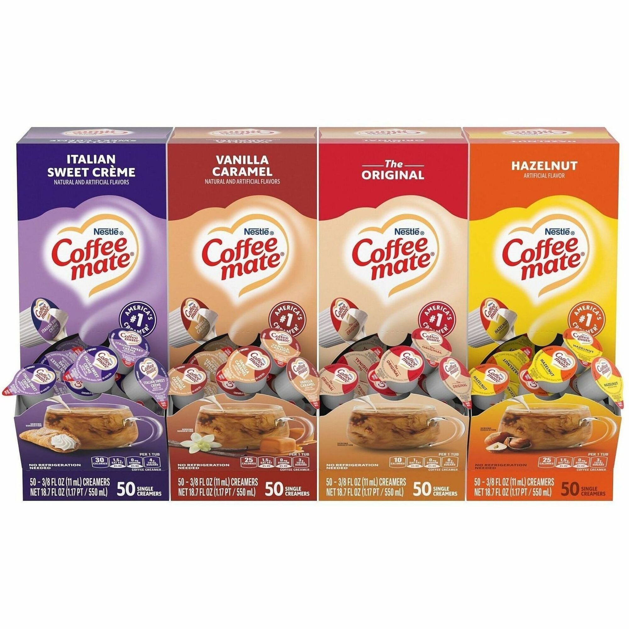 Coffee mate Liquid Creamer Singles, Assorted Flavors (Original, Hazelnut, Italian Sweet Creme, Vanilla Caramel), 1 Serving, 1 Carton