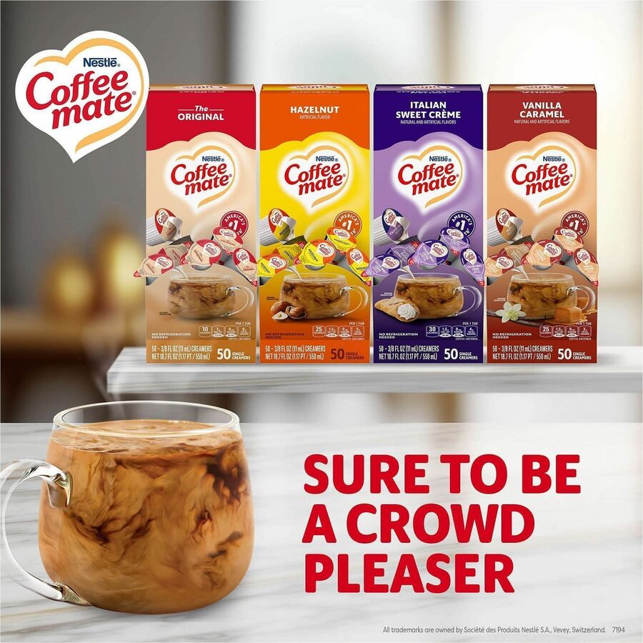 Coffee mate Liquid Creamer Singles, Assorted Flavors (Original, Hazelnut, Italian Sweet Creme, Vanilla Caramel), 1 Serving, 1 Carton