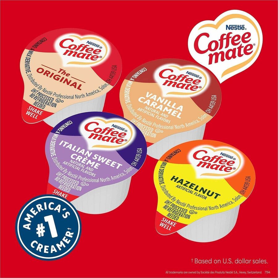 Coffee mate Liquid Creamer Singles, Assorted Flavors (Original, Hazelnut, Italian Sweet Creme, Vanilla Caramel), 1 Serving, 1 Carton