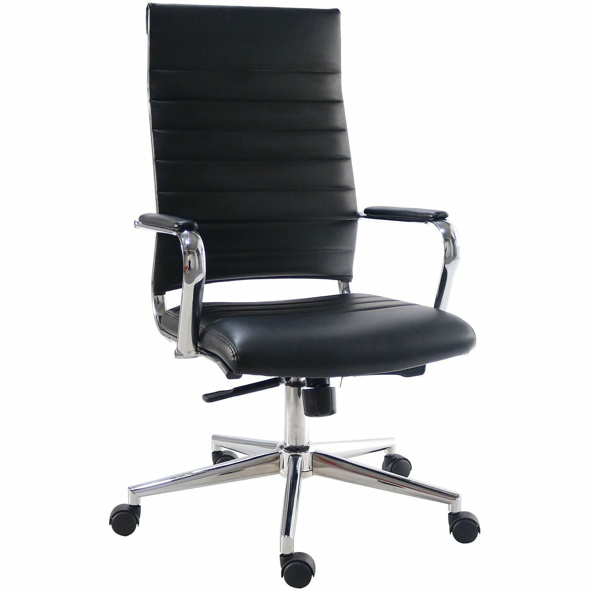 Chrome Frame Material - High Back - Black - Leather, Chrome - Armrest - 1 Each