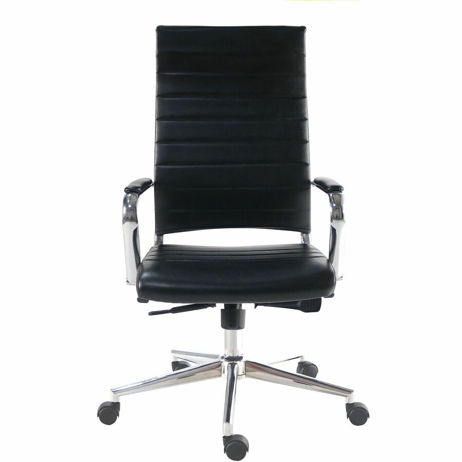 Chrome Frame Material - High Back - Black - Leather, Chrome - Armrest - 1 Each