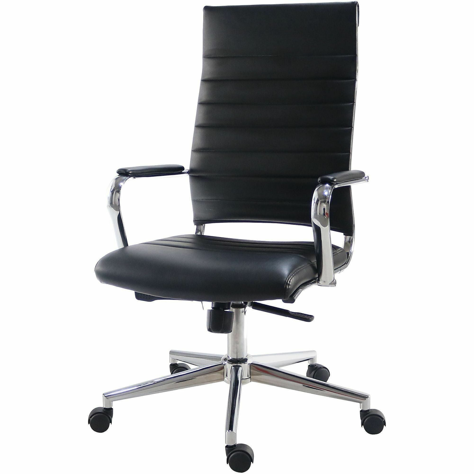 Chrome Frame Material - High Back - Black - Leather, Chrome - Armrest - 1 Each