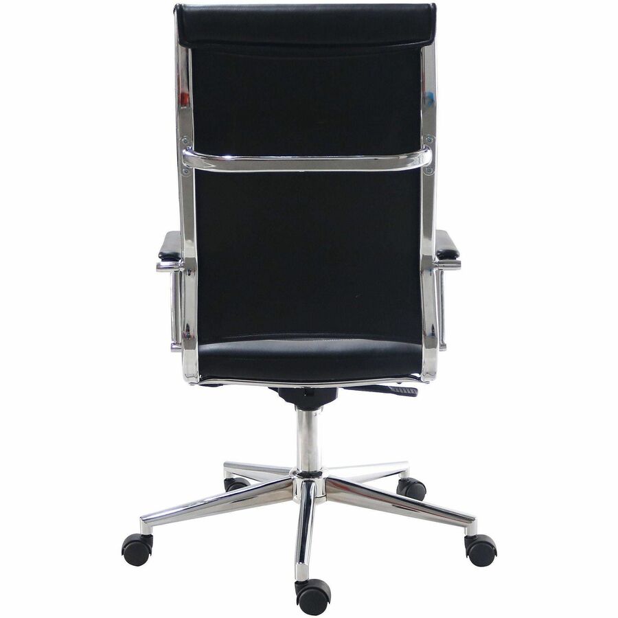 Chrome Frame Material - High Back - Black - Leather, Chrome - Armrest - 1 Each