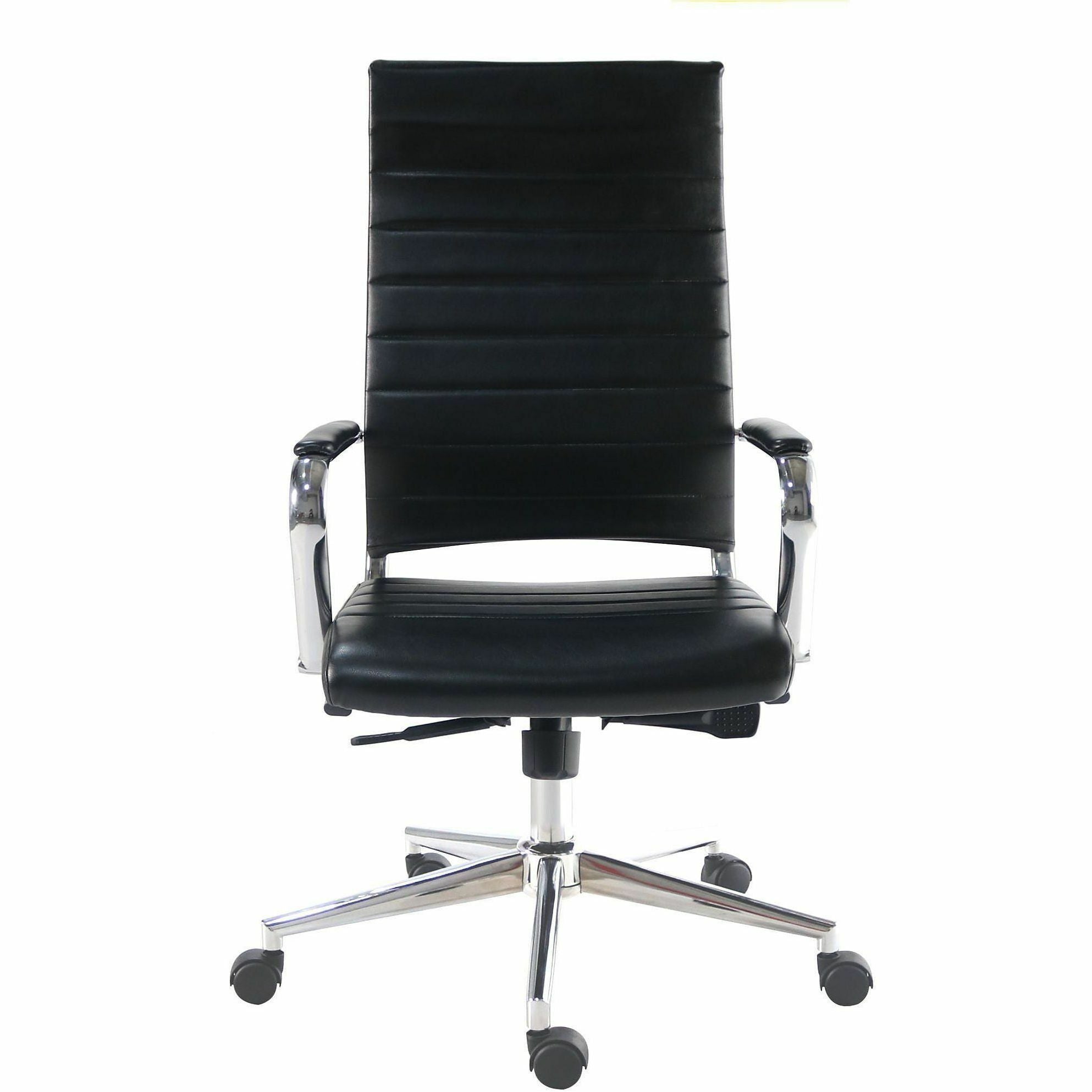 Chrome Frame Material - High Back - Black - Leather, Chrome - Armrest - 1 Each