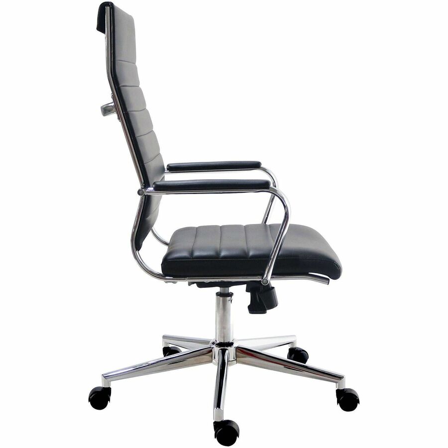 Chrome Frame Material - High Back - Black - Leather, Chrome - Armrest - 1 Each