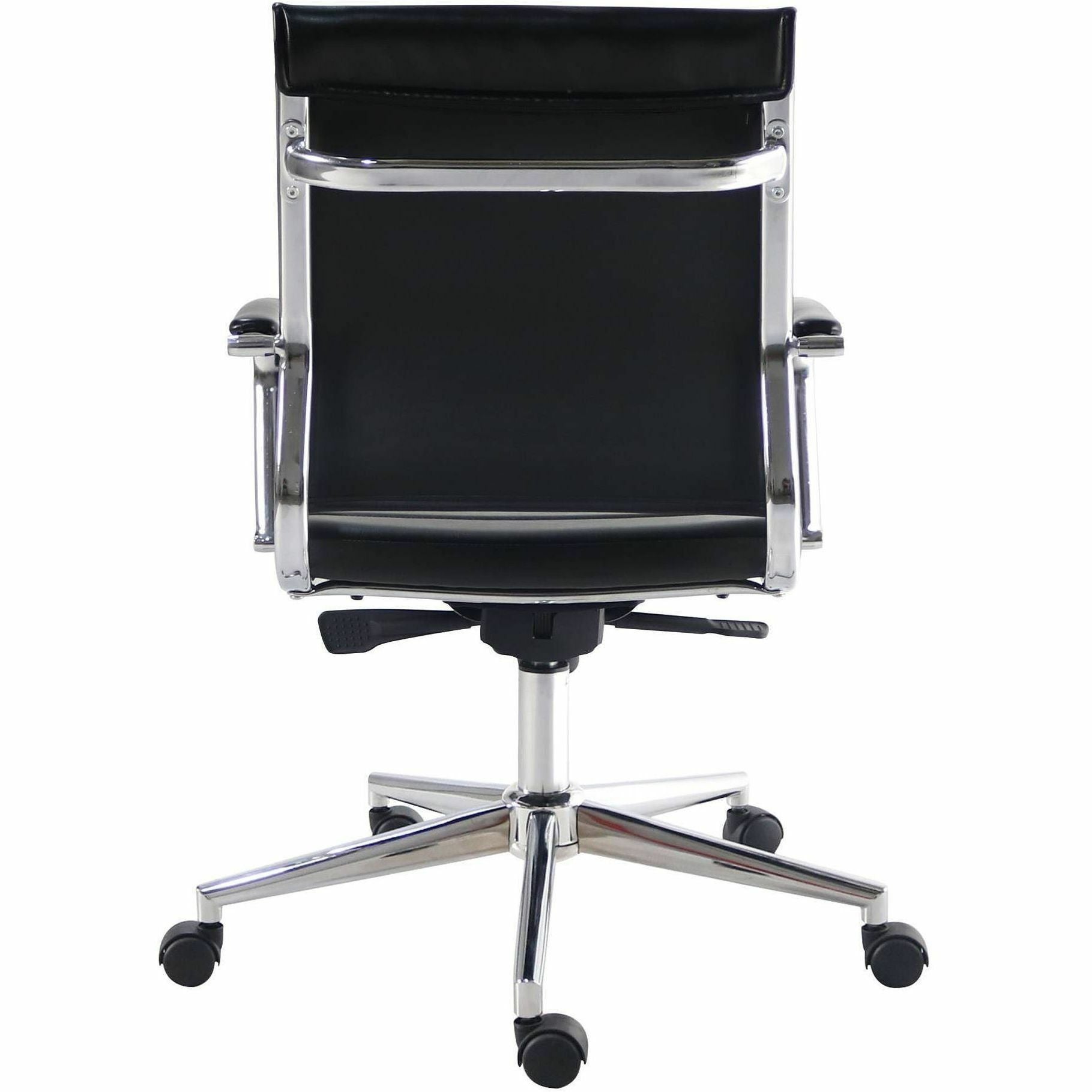 Chrome Frame Material - Mid Back - Black - Leather, Chrome - Armrest - 1 Each