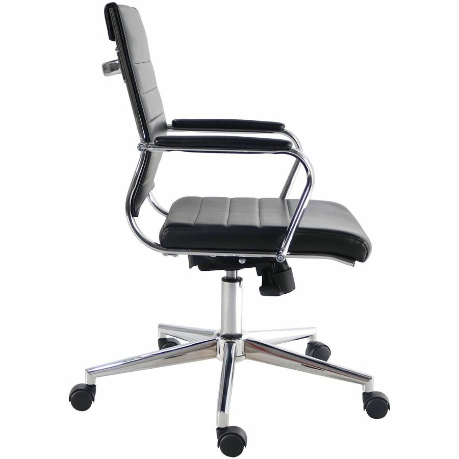 Chrome Frame Material - Mid Back - Black - Leather, Chrome - Armrest - 1 Each